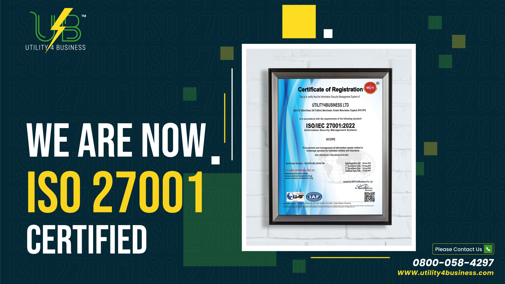 ISO/IEC Certificate Achievement of Utility4Business